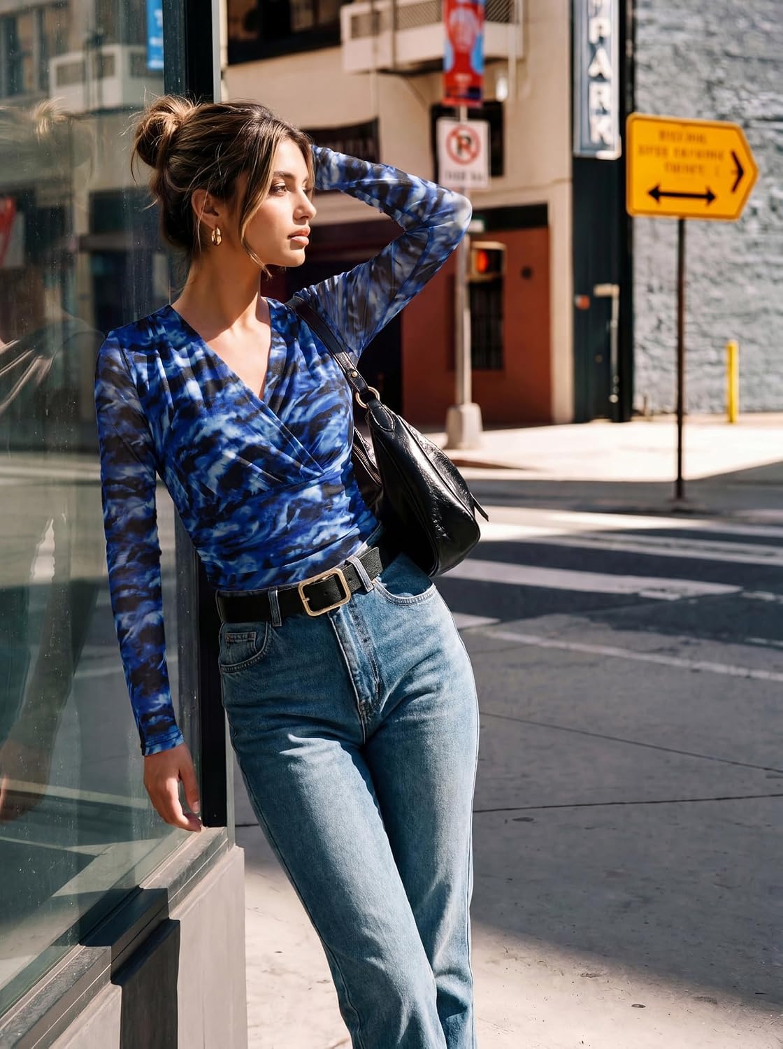 image:imageGRACE KARIN Womens Boho Mesh Tops Long Sleeve Blouses Dressy CasualRoyal Blue