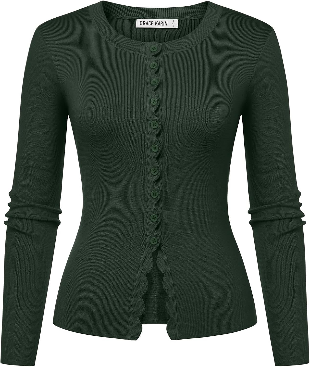 image:imageGRACE KARIN Womens Cropped Cardigan Button up Scalloped Fall Outfits 2026Army Green