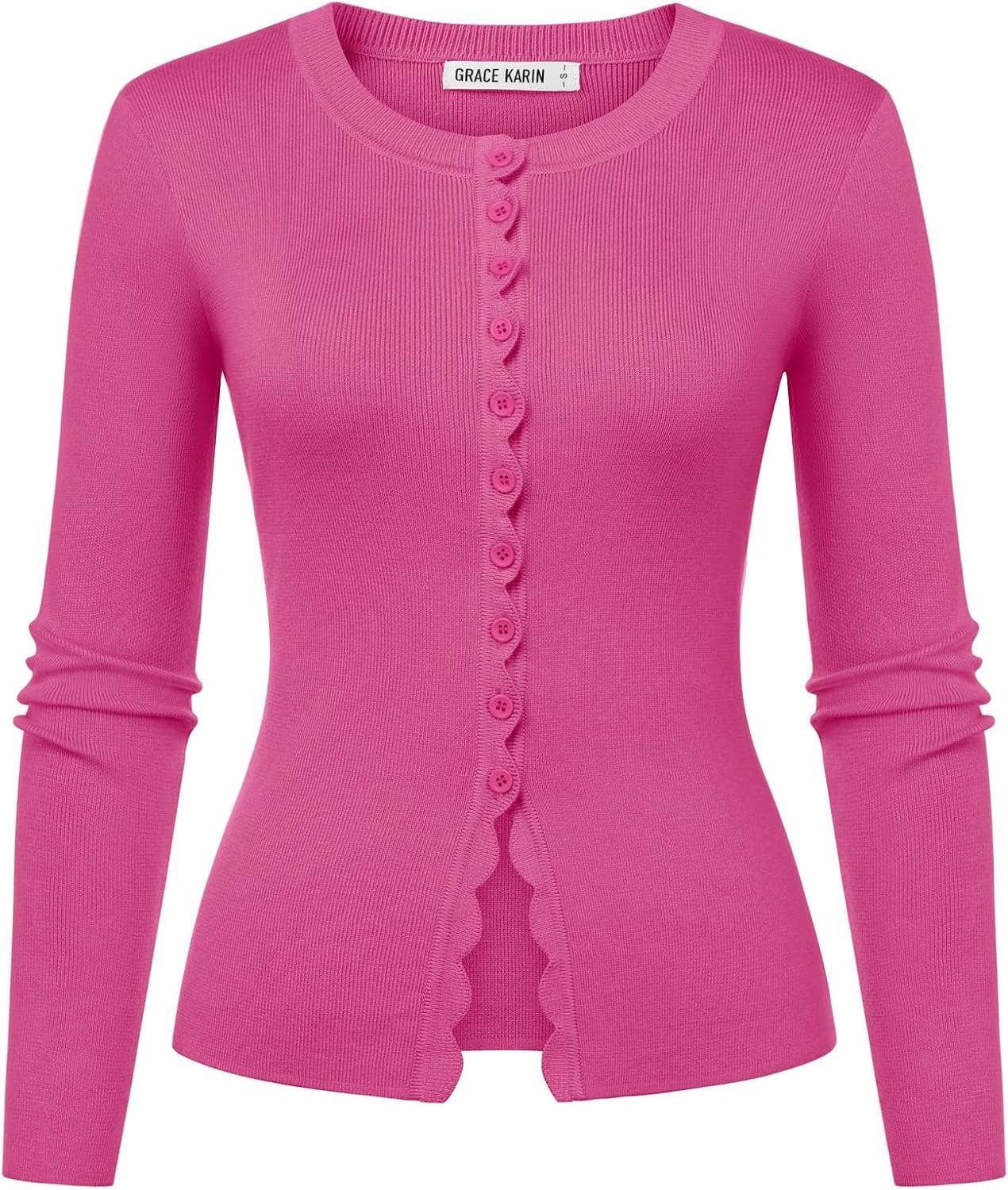 image:imageGRACE KARIN Womens Cropped Cardigan Button up Scalloped Fall Outfits 2026Bright Pink