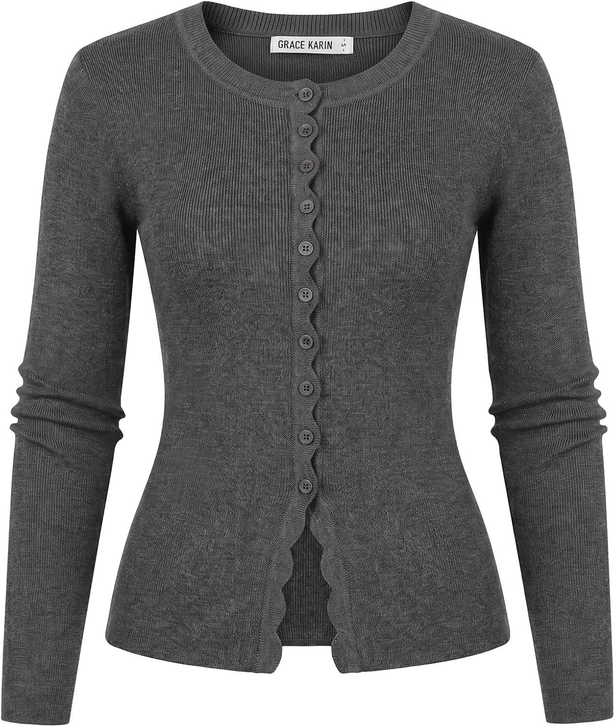 image:imageGRACE KARIN Womens Cropped Cardigan Button up Scalloped Fall Outfits 2026Dark Grey