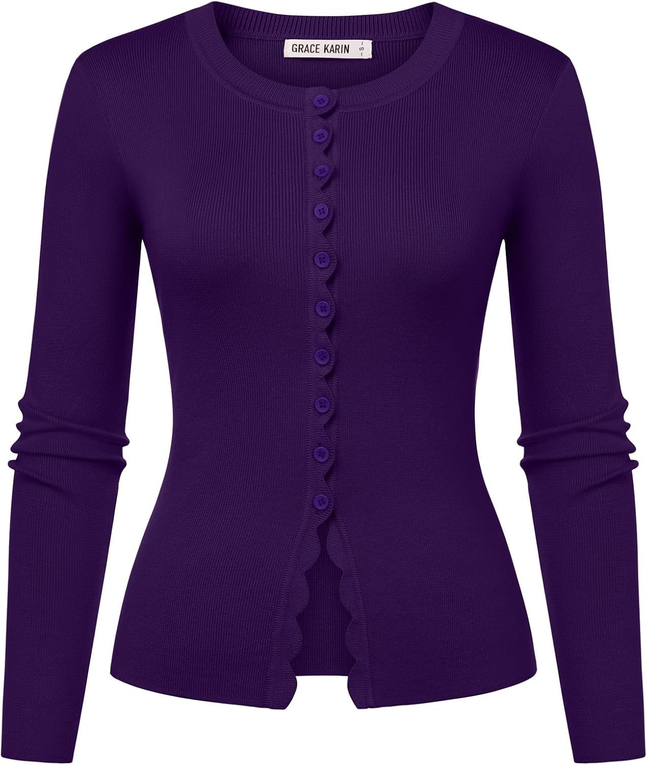 image:imageGRACE KARIN Womens Cropped Cardigan Button up Scalloped Fall Outfits 2026Purple