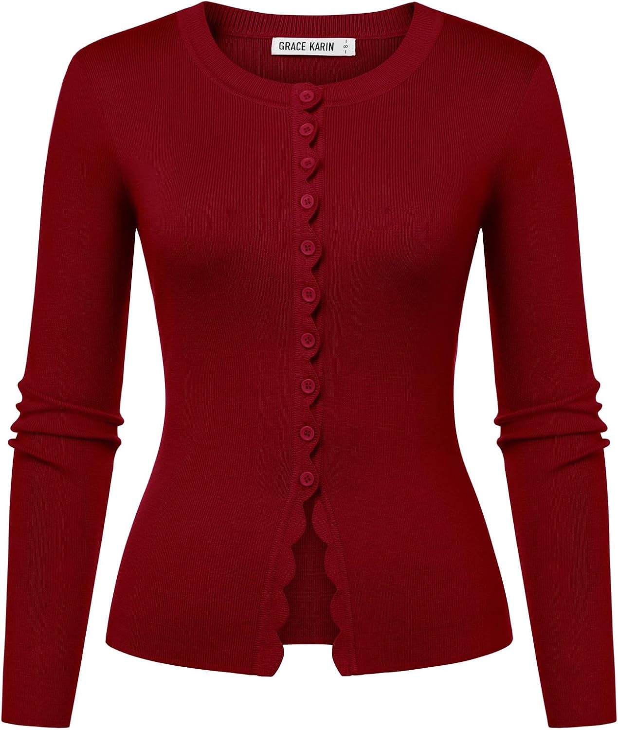 image:imageGRACE KARIN Womens Cropped Cardigan Button up Scalloped Fall Outfits 2026Red
