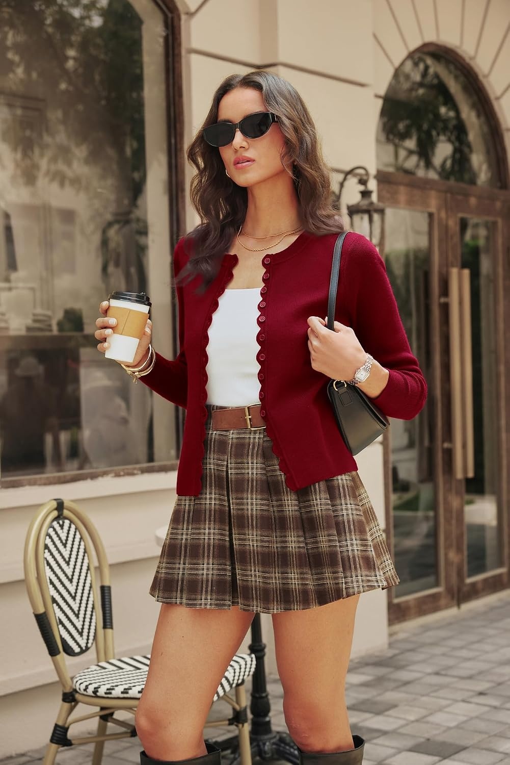 image:imageGRACE KARIN Womens Cropped Cardigan Button up Scalloped Fall Outfits 2026Red