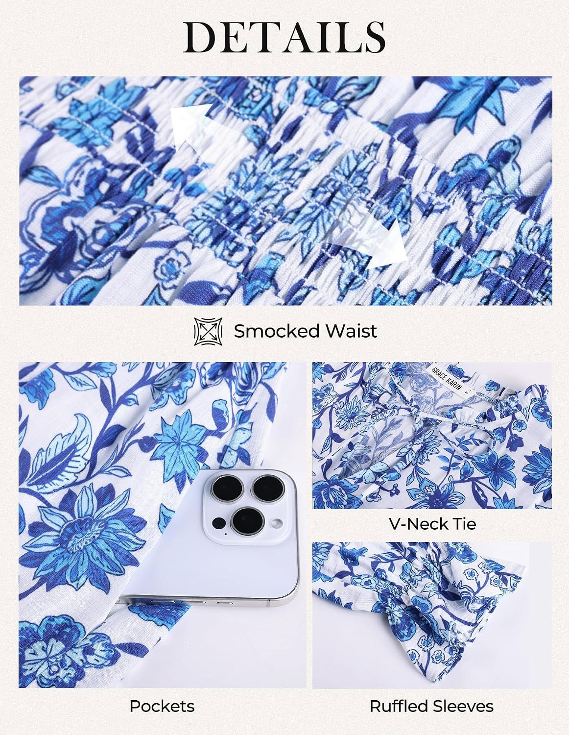 image:imageGRACE KARIN Womens Fall Midi Long Sleeve Floral Causal DressLight Blue Floral
