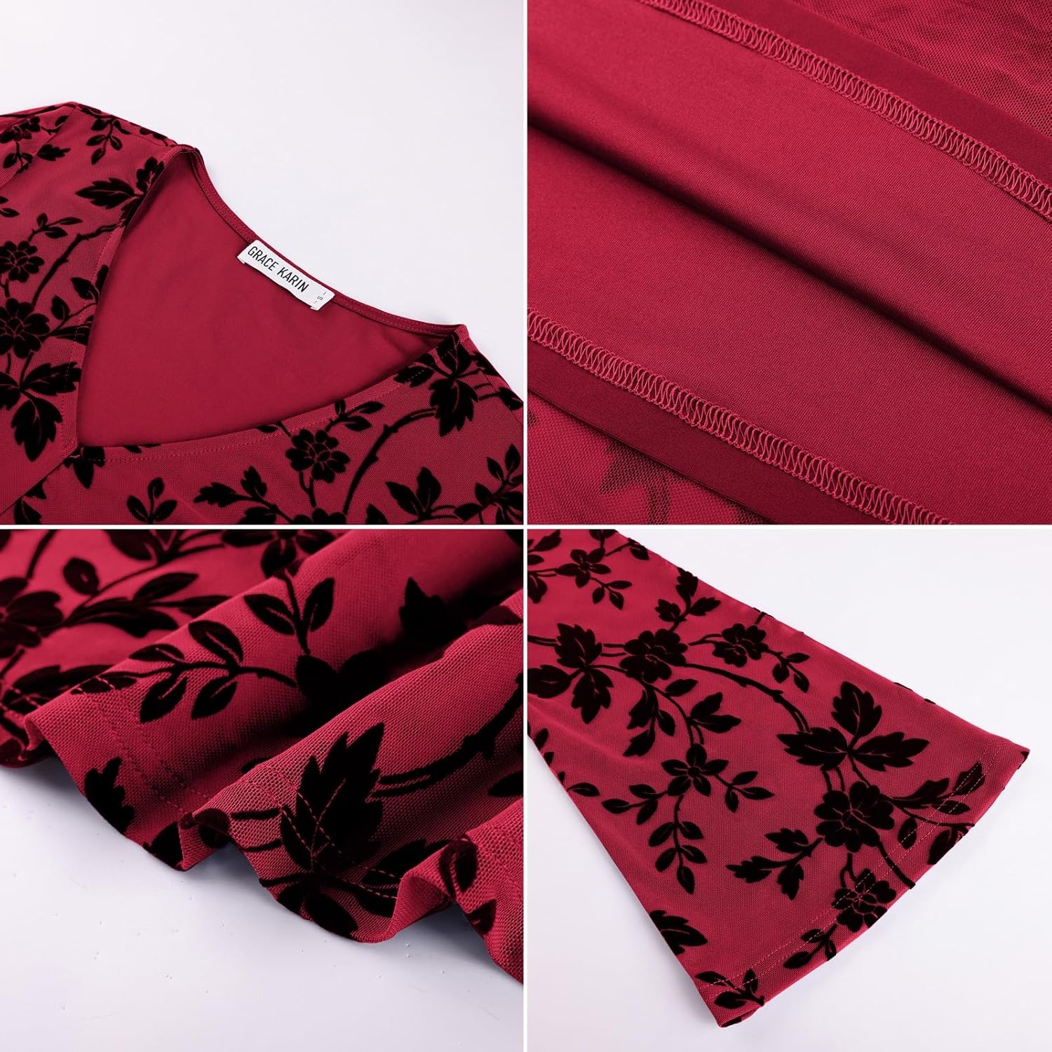 image:imageGRACE KARIN Womens Floral Long Sleeve Maxi Dresses Wedding Guest DressBright Red