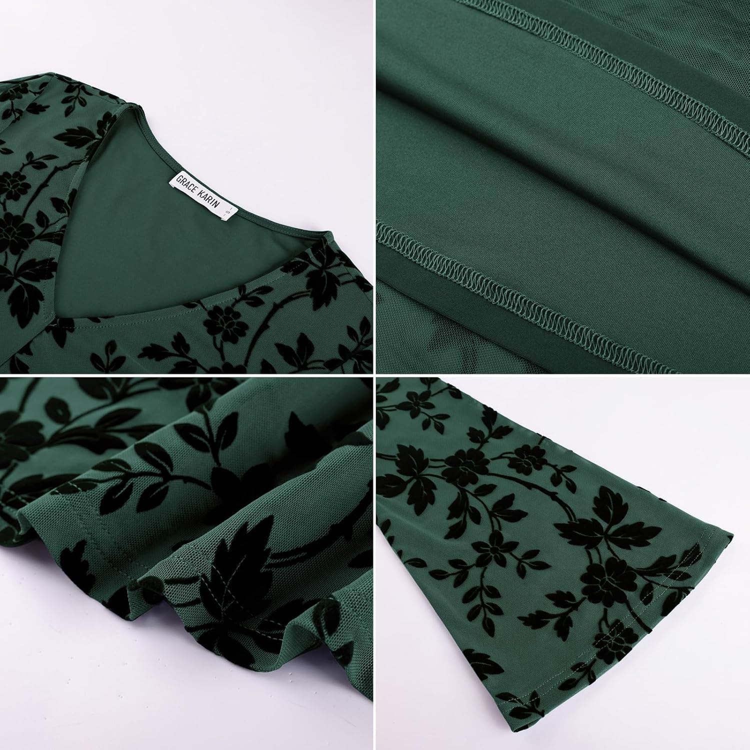 image:imageGRACE KARIN Womens Floral Long Sleeve Maxi Dresses Wedding Guest DressGreen
