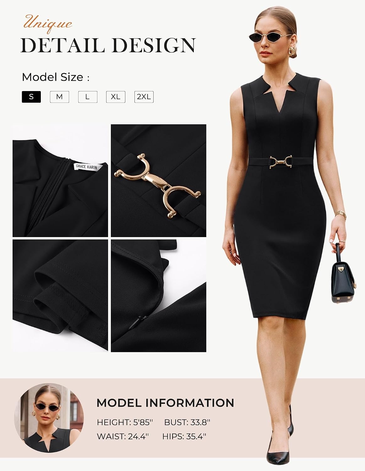 image:imageGRACE KARIN Womens Midi Work Business Formal Funeral Dresses 2026Black
