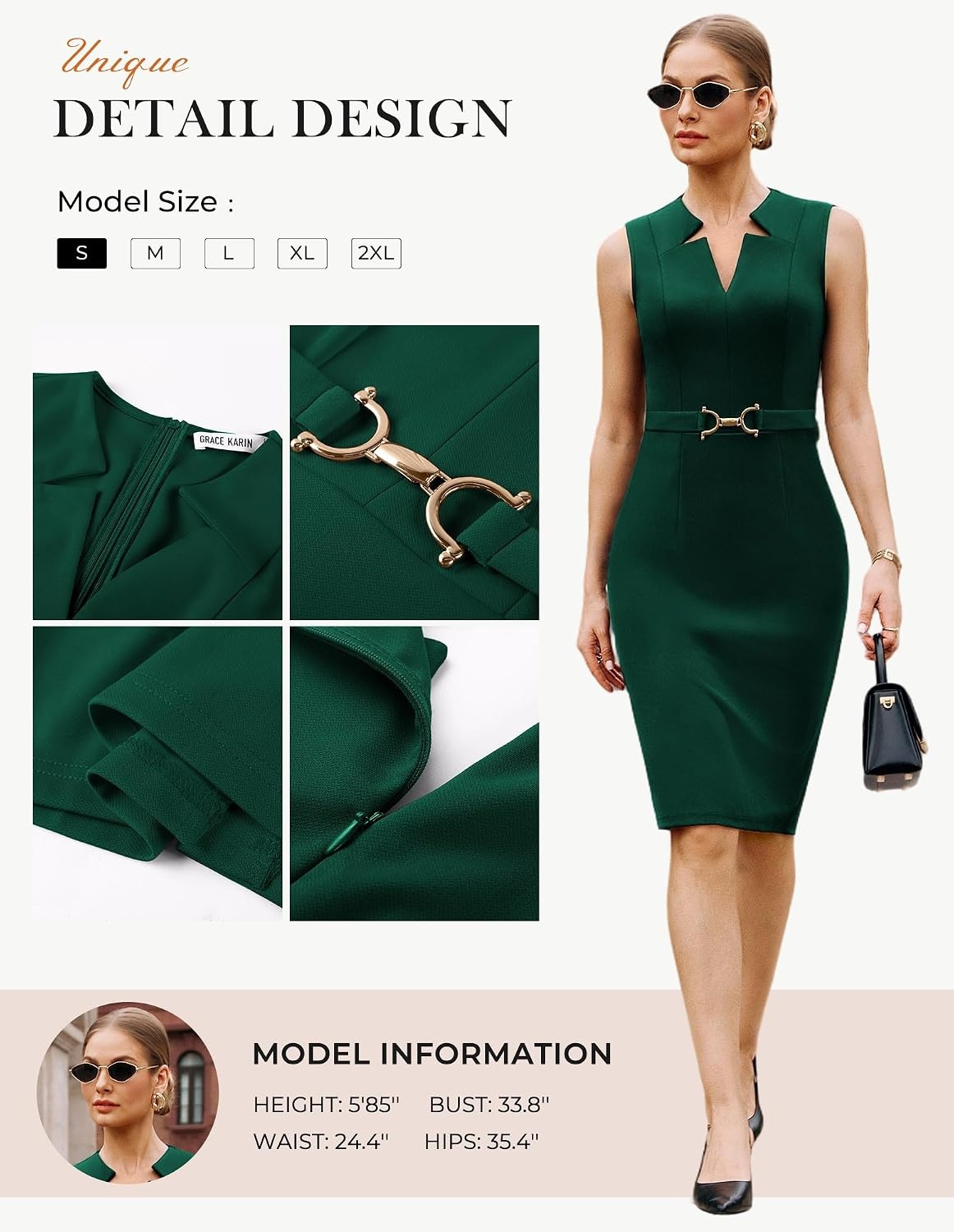 image:imageGRACE KARIN Womens Midi Work Business Formal Funeral Dresses 2026Dark Green