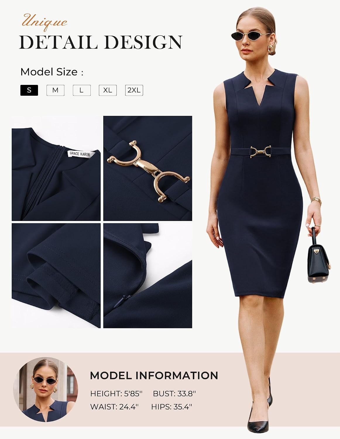 image:imageGRACE KARIN Womens Midi Work Business Formal Funeral Dresses 2026Navy Blue