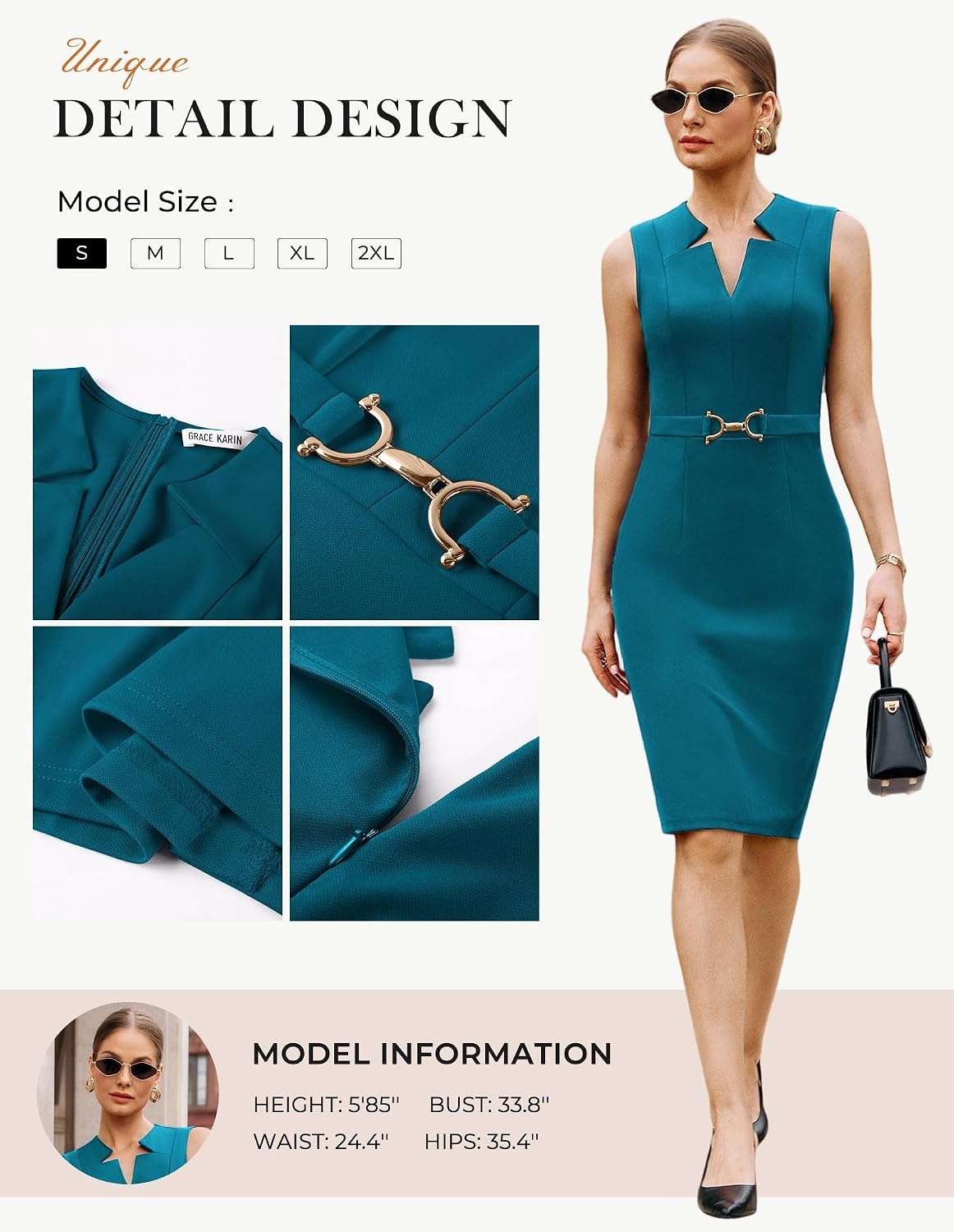 image:imageGRACE KARIN Womens Midi Work Business Formal Funeral Dresses 2026Peacock Blue