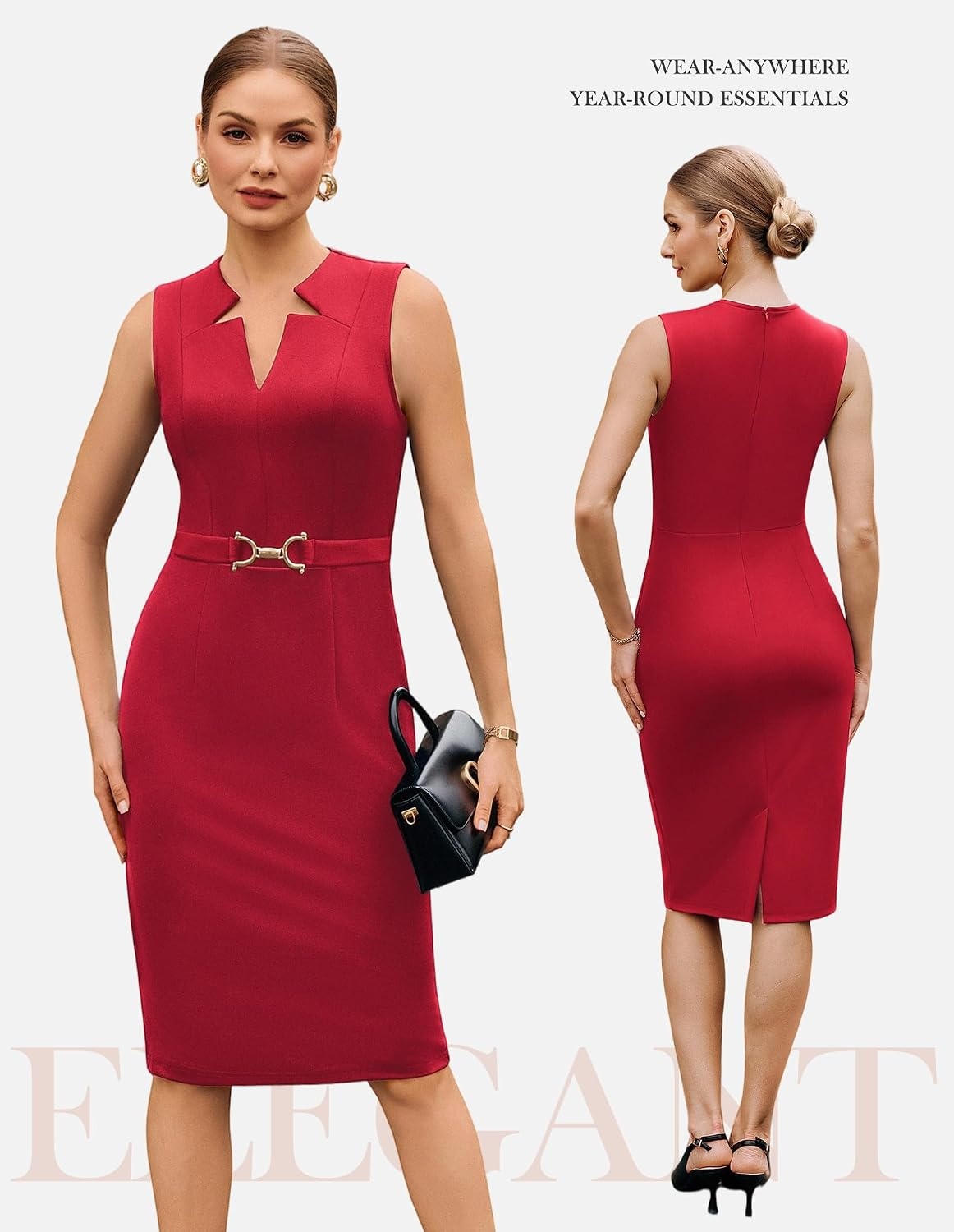 image:imageGRACE KARIN Womens Midi Work Business Formal Funeral Dresses 2026Red