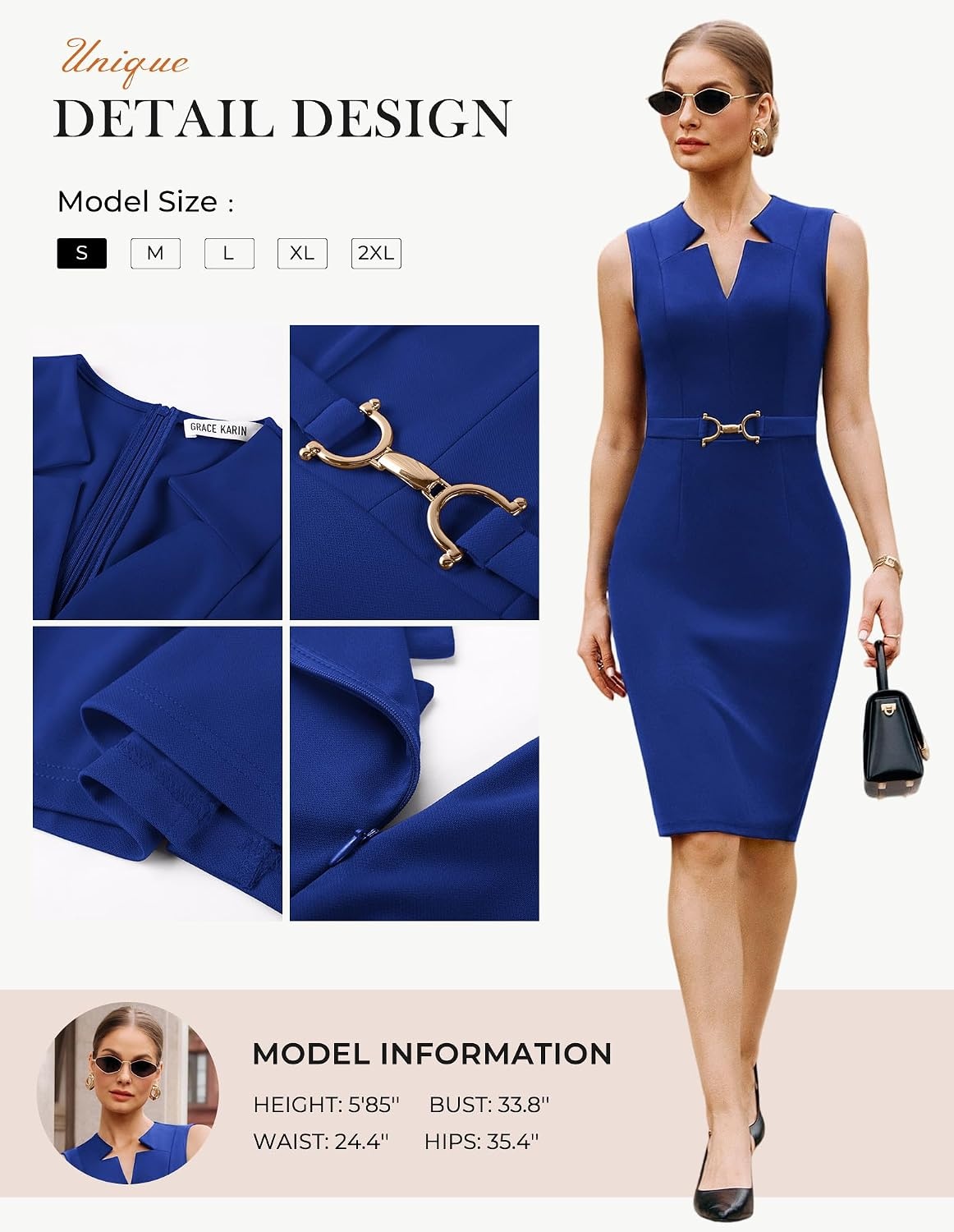 image:imageGRACE KARIN Womens Midi Work Business Formal Funeral Dresses 2026Roral Blue
