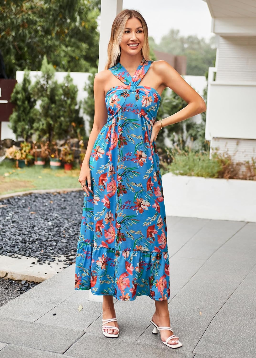 image:imageGRACE KARIN Womens Summer Floral Halter Boho Maxi DressesBlue Red