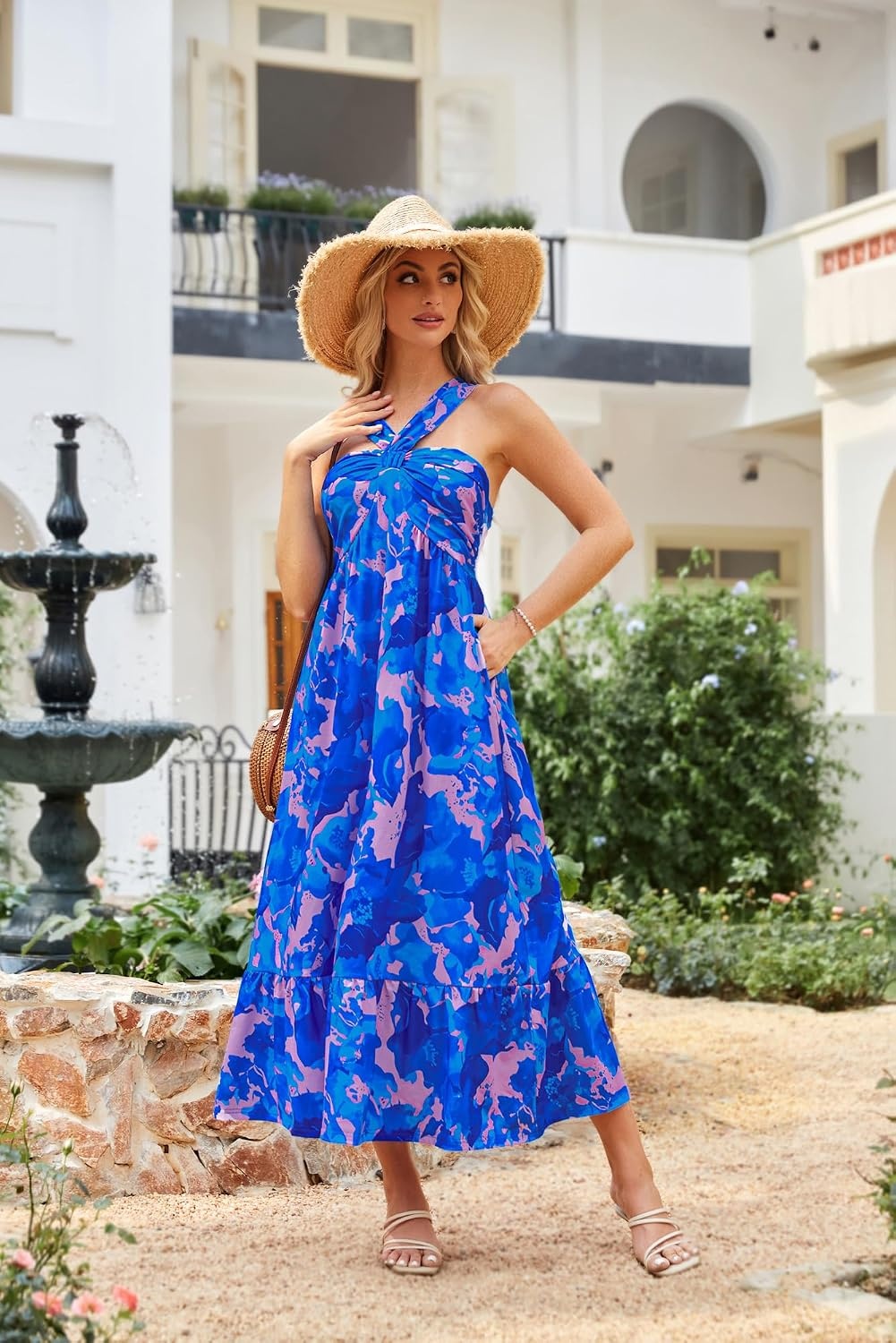 image:imageGRACE KARIN Womens Summer Floral Halter Boho Maxi DressesBlue Rush