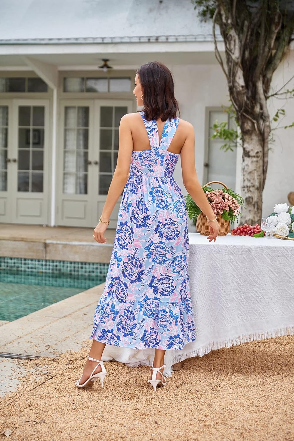 image:imageGRACE KARIN Womens Summer Floral Halter Boho Maxi DressesBluishviolet