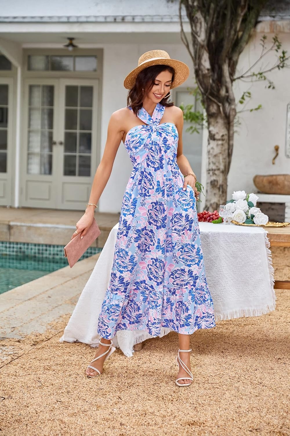 image:imageGRACE KARIN Womens Summer Floral Halter Boho Maxi DressesBluishviolet