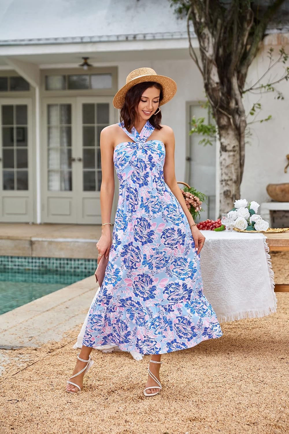 image:imageGRACE KARIN Womens Summer Floral Halter Boho Maxi DressesBluishviolet