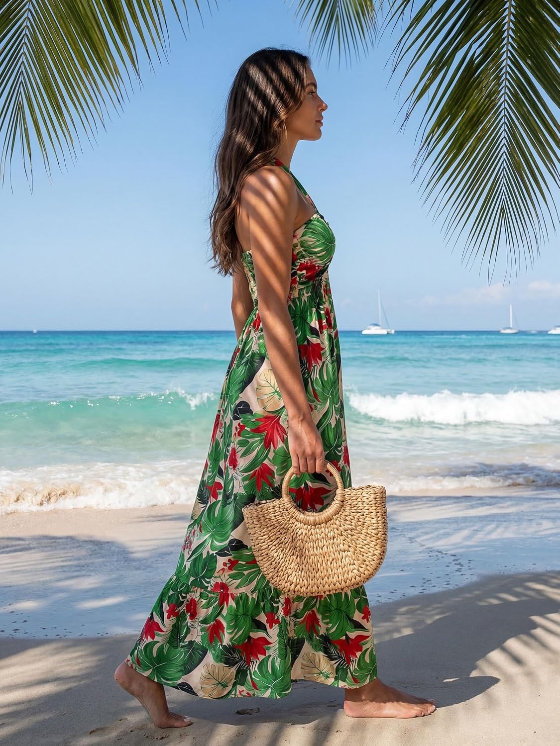 image:imageGRACE KARIN Womens Summer Floral Halter Boho Maxi DressesGreen Red Floral
