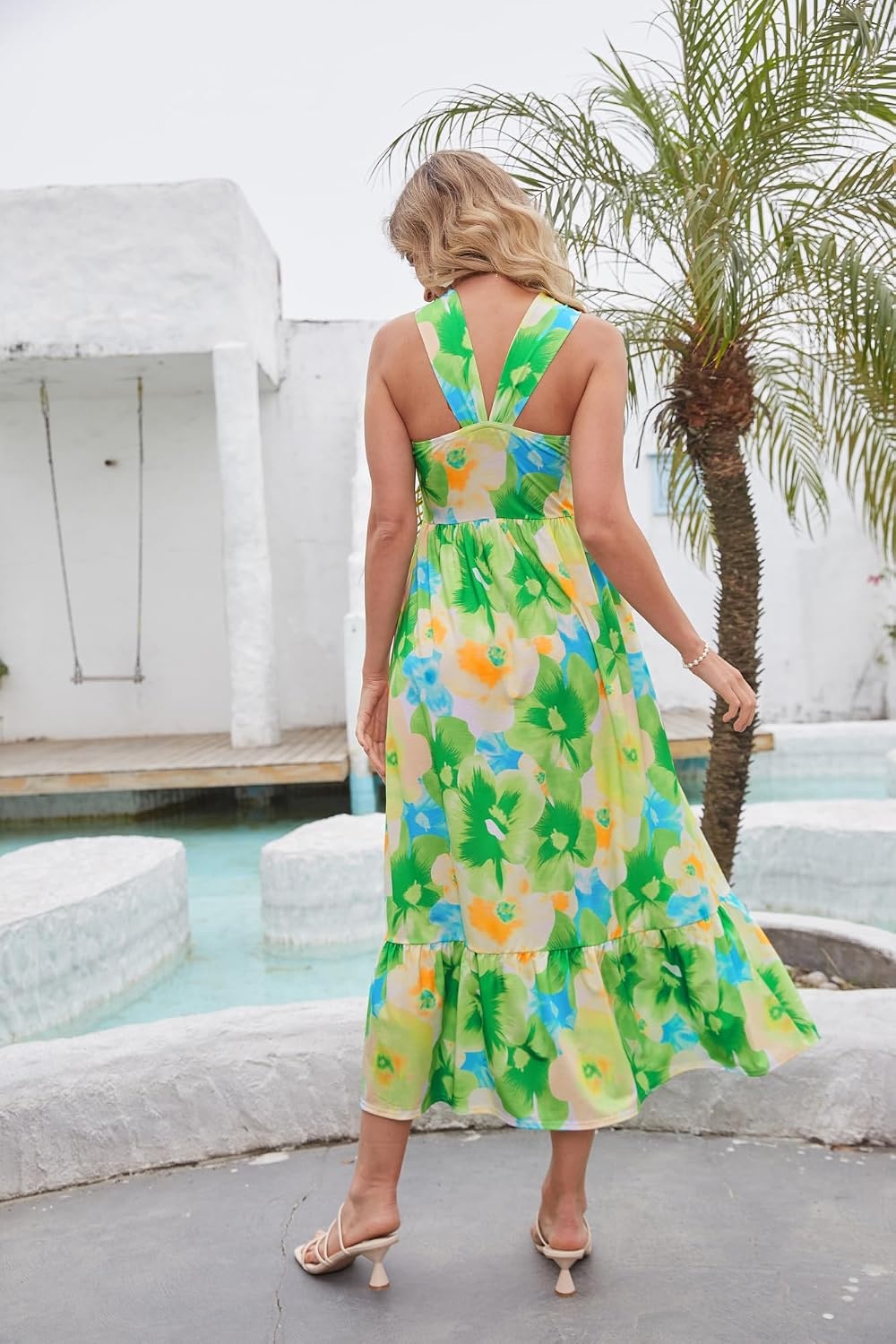 image:imageGRACE KARIN Womens Summer Floral Halter Boho Maxi DressesGreen Viola