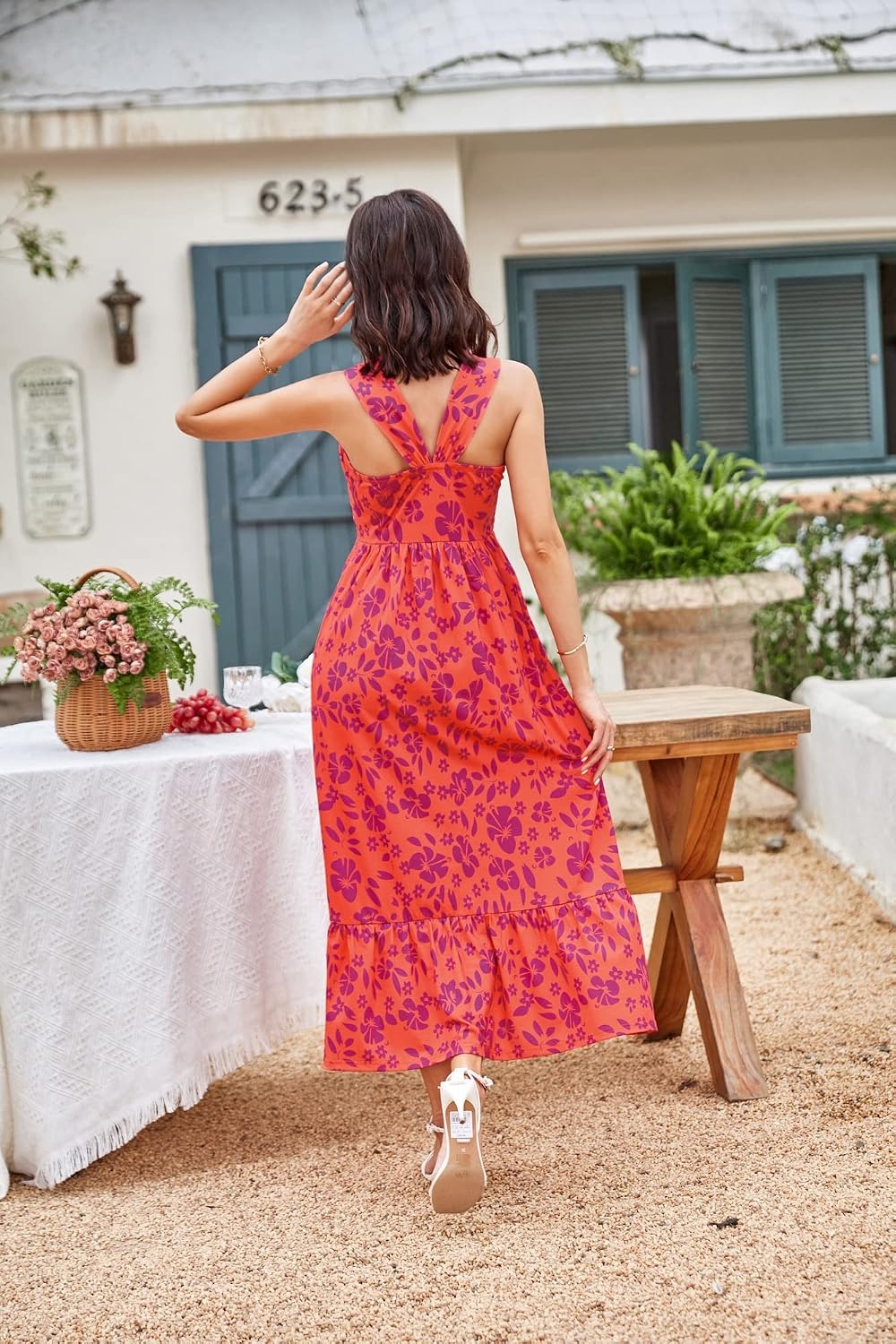 image:imageGRACE KARIN Womens Summer Floral Halter Boho Maxi DressesOrange Purple
