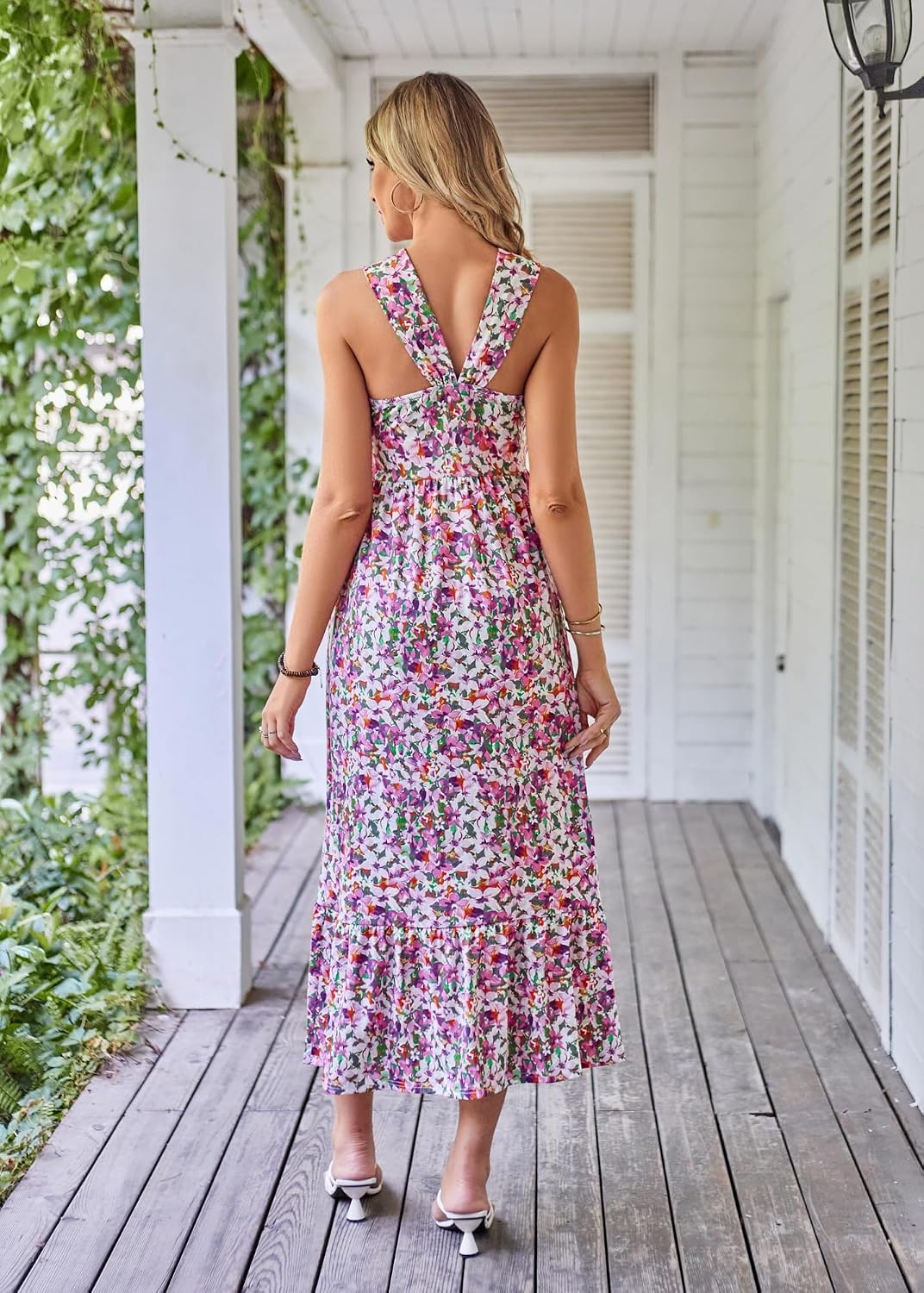 image:imageGRACE KARIN Womens Summer Floral Halter Boho Maxi DressesPurple