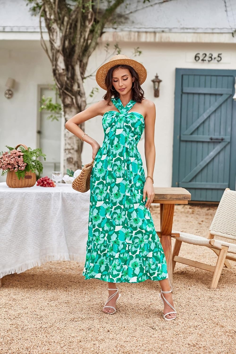 image:imageGRACE KARIN Womens Summer Floral Halter Boho Maxi DressesViridis