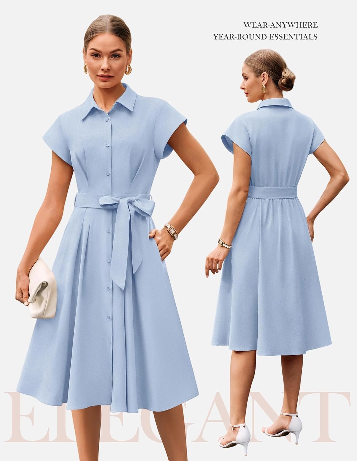 image:imageGRACE KARIN Womens Summer Work Business Casual Midi Shirt DressesBlue