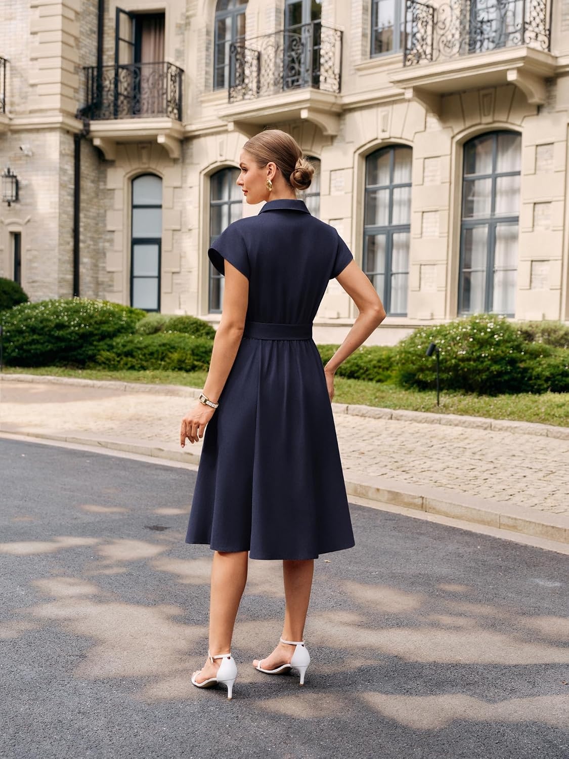 image:imageGRACE KARIN Womens Summer Work Business Casual Midi Shirt DressesNavy Bue