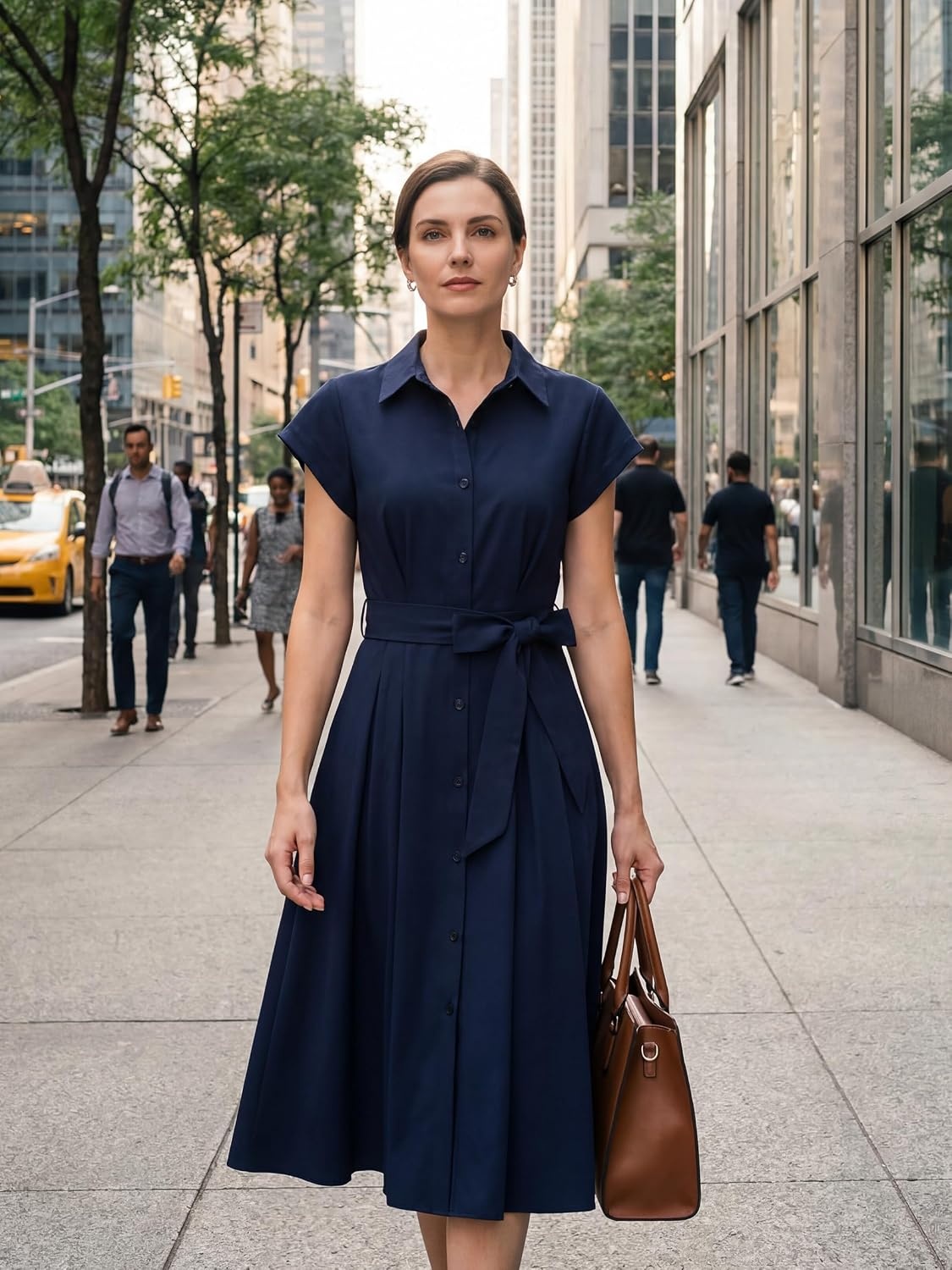 image:imageGRACE KARIN Womens Summer Work Business Casual Midi Shirt DressesNavy Bue
