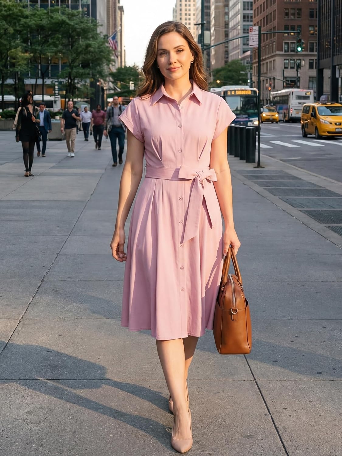 image:imageGRACE KARIN Womens Summer Work Business Casual Midi Shirt DressesPink
