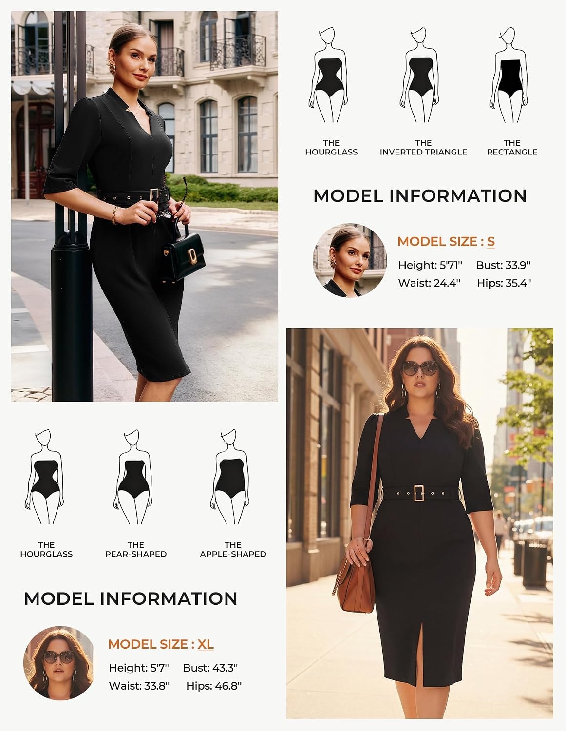 image:imageGRACE KARIN Womens Work Dress 34 Sleeve V Neck Bodycon Dress with BeltBlack