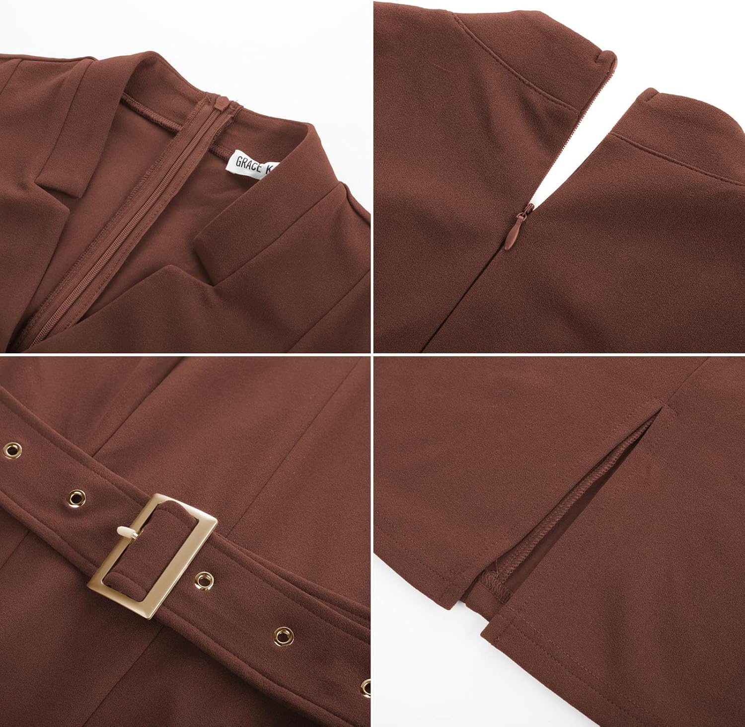 image:imageGRACE KARIN Womens Work Dress 34 Sleeve V Neck Bodycon Dress with BeltCoffee