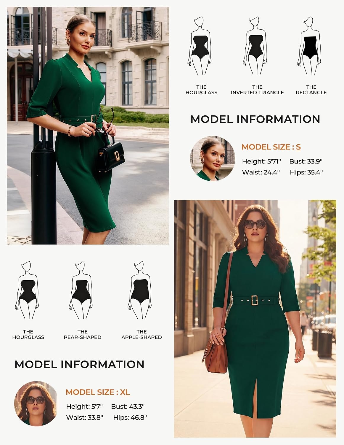 image:imageGRACE KARIN Womens Work Dress 34 Sleeve V Neck Bodycon Dress with BeltDark Green