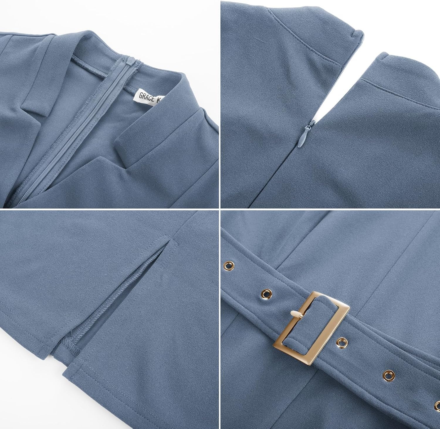 image:imageGRACE KARIN Womens Work Dress 34 Sleeve V Neck Bodycon Dress with BeltDusty Blue
