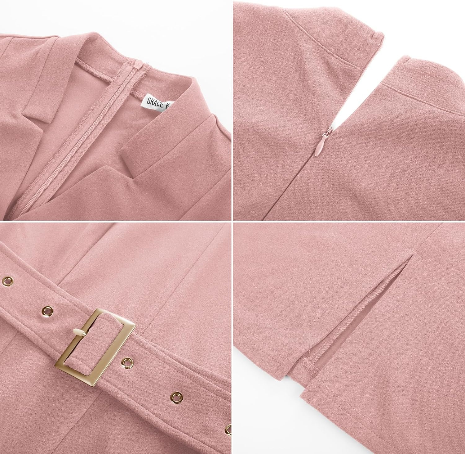 image:imageGRACE KARIN Womens Work Dress 34 Sleeve V Neck Bodycon Dress with BeltDusty Pink