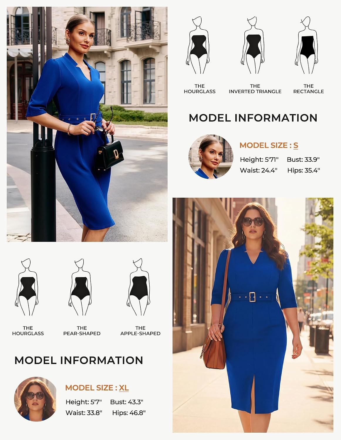 image:imageGRACE KARIN Womens Work Dress 34 Sleeve V Neck Bodycon Dress with BeltRoyal Blue