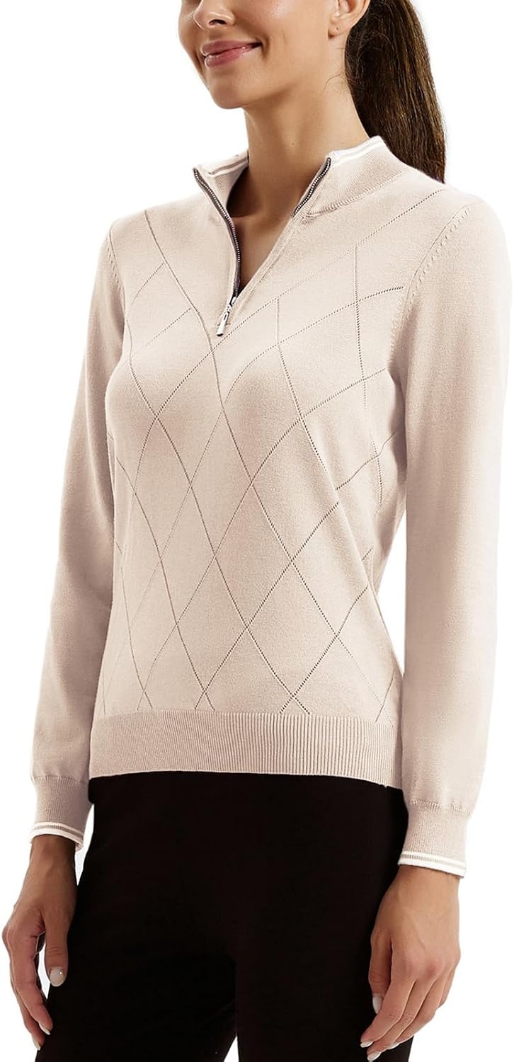 image:imageJACK SMITH Quarter Zip Pullover Sweaters for Womens Rib Polo Sweater TopsApricot