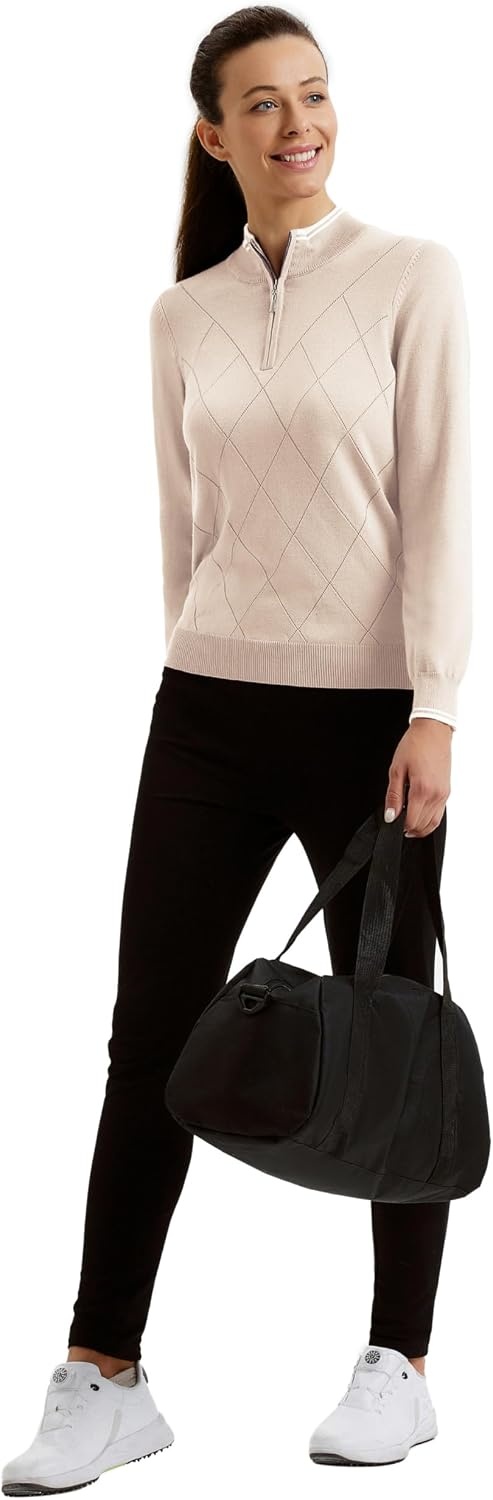 image:imageJACK SMITH Quarter Zip Pullover Sweaters for Womens Rib Polo Sweater TopsApricot