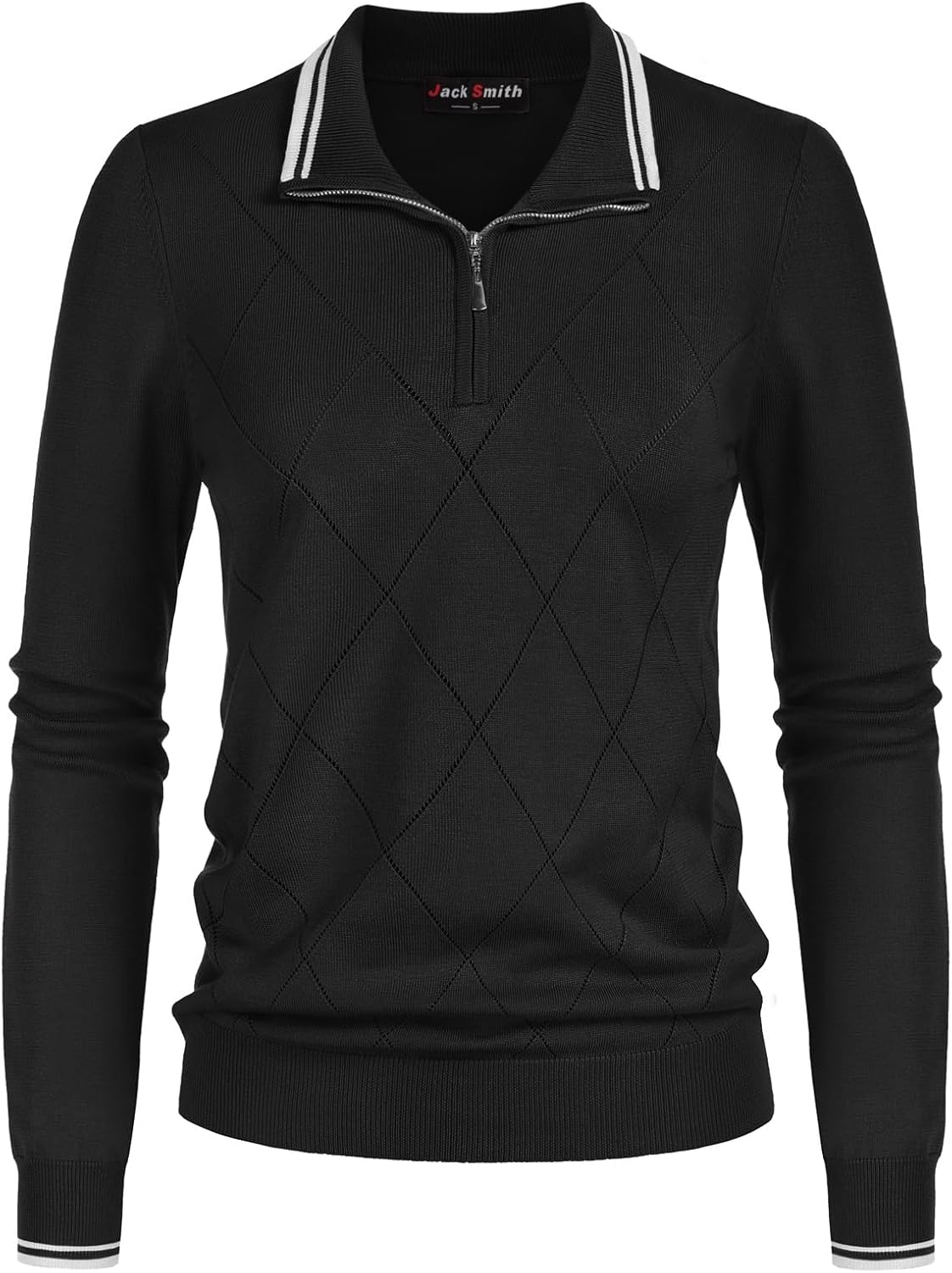 image:imageJACK SMITH Quarter Zip Pullover Sweaters for Womens Rib Polo Sweater TopsBlack