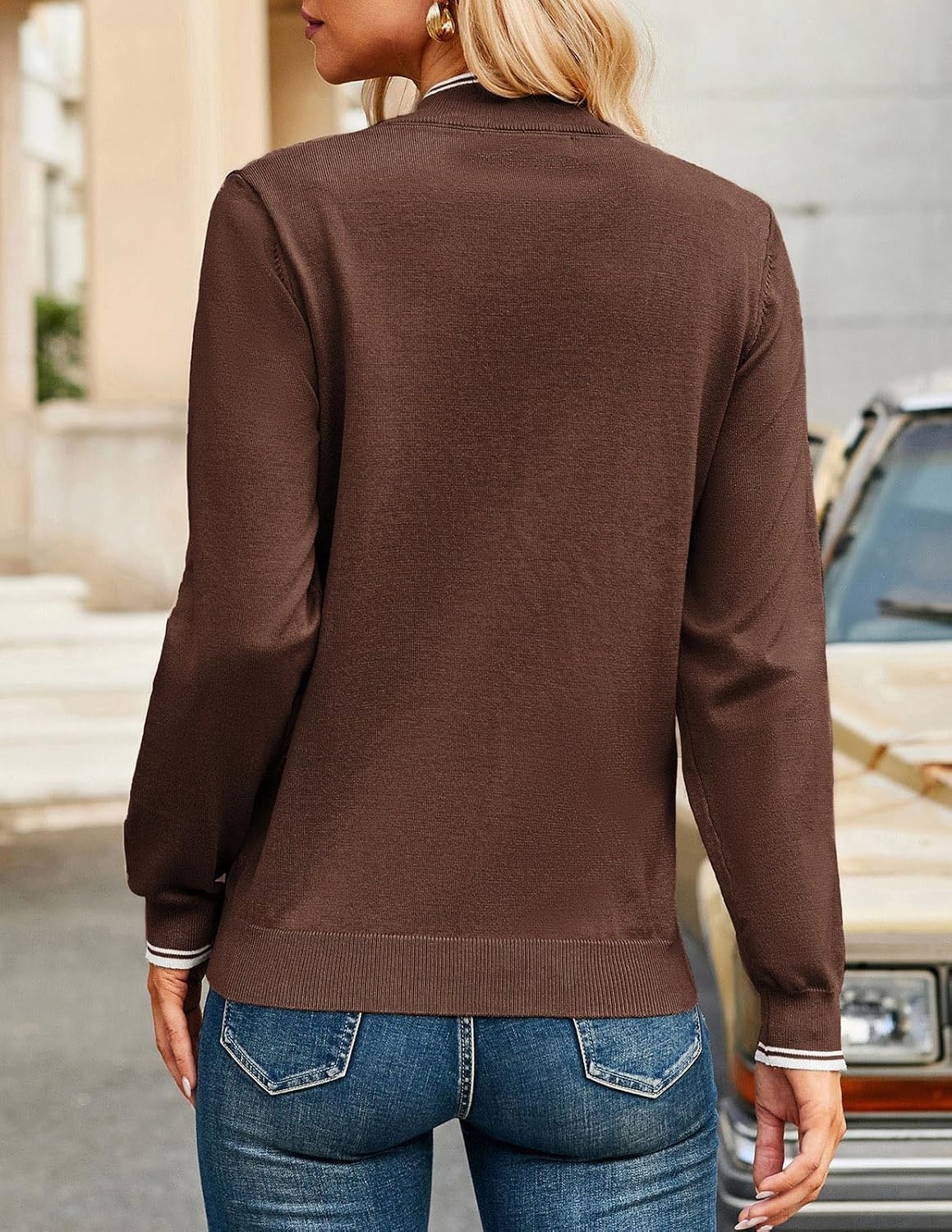image:imageJACK SMITH Quarter Zip Pullover Sweaters for Womens Rib Polo Sweater TopsCoffee