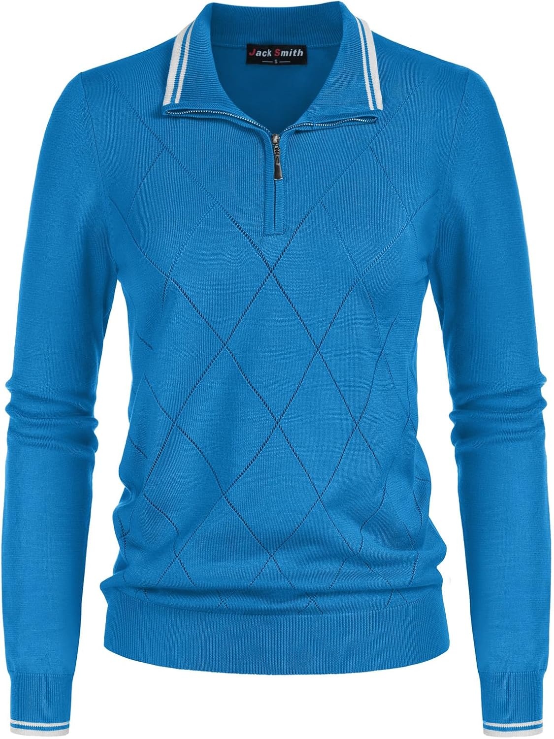 image:imageJACK SMITH Quarter Zip Pullover Sweaters for Womens Rib Polo Sweater TopsDodger Blue