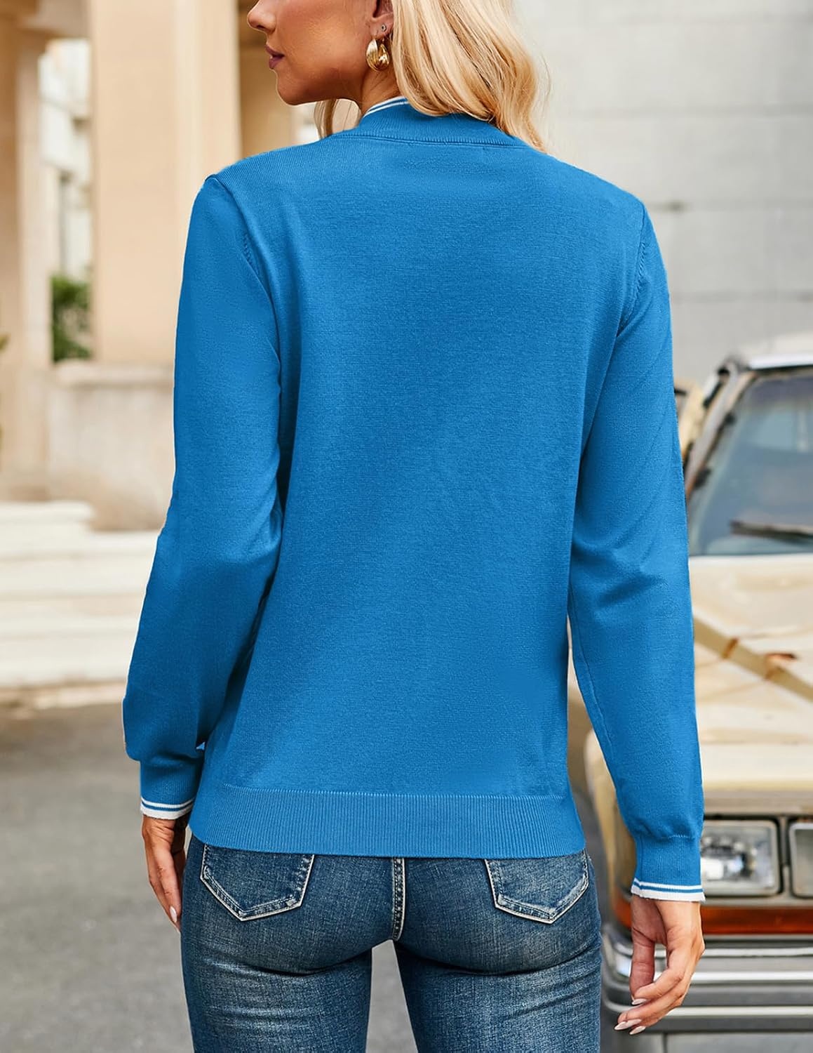 image:imageJACK SMITH Quarter Zip Pullover Sweaters for Womens Rib Polo Sweater TopsDodger Blue