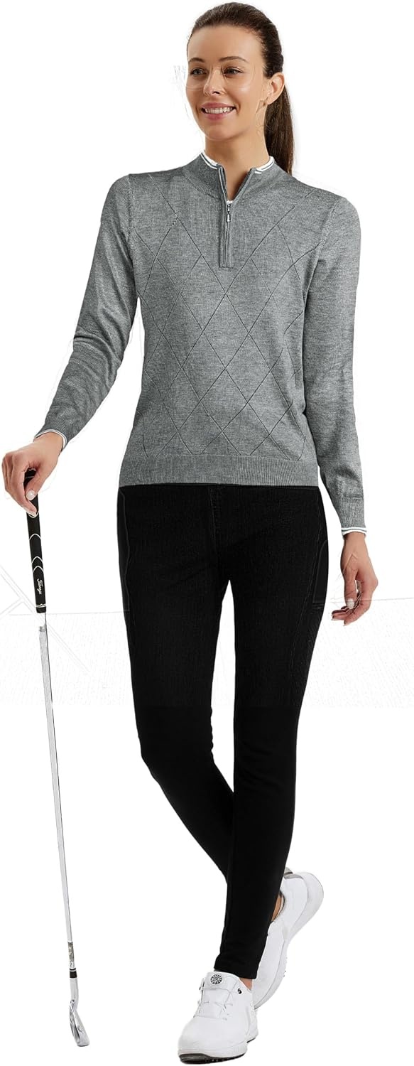 image:imageJACK SMITH Quarter Zip Pullover Sweaters for Womens Rib Polo Sweater TopsGray