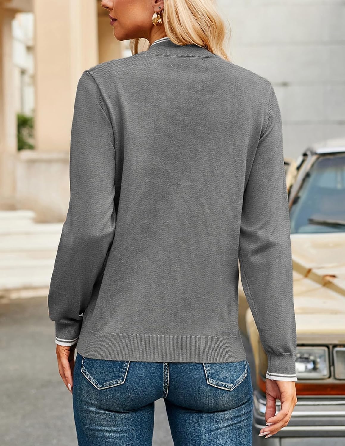 image:imageJACK SMITH Quarter Zip Pullover Sweaters for Womens Rib Polo Sweater TopsGray
