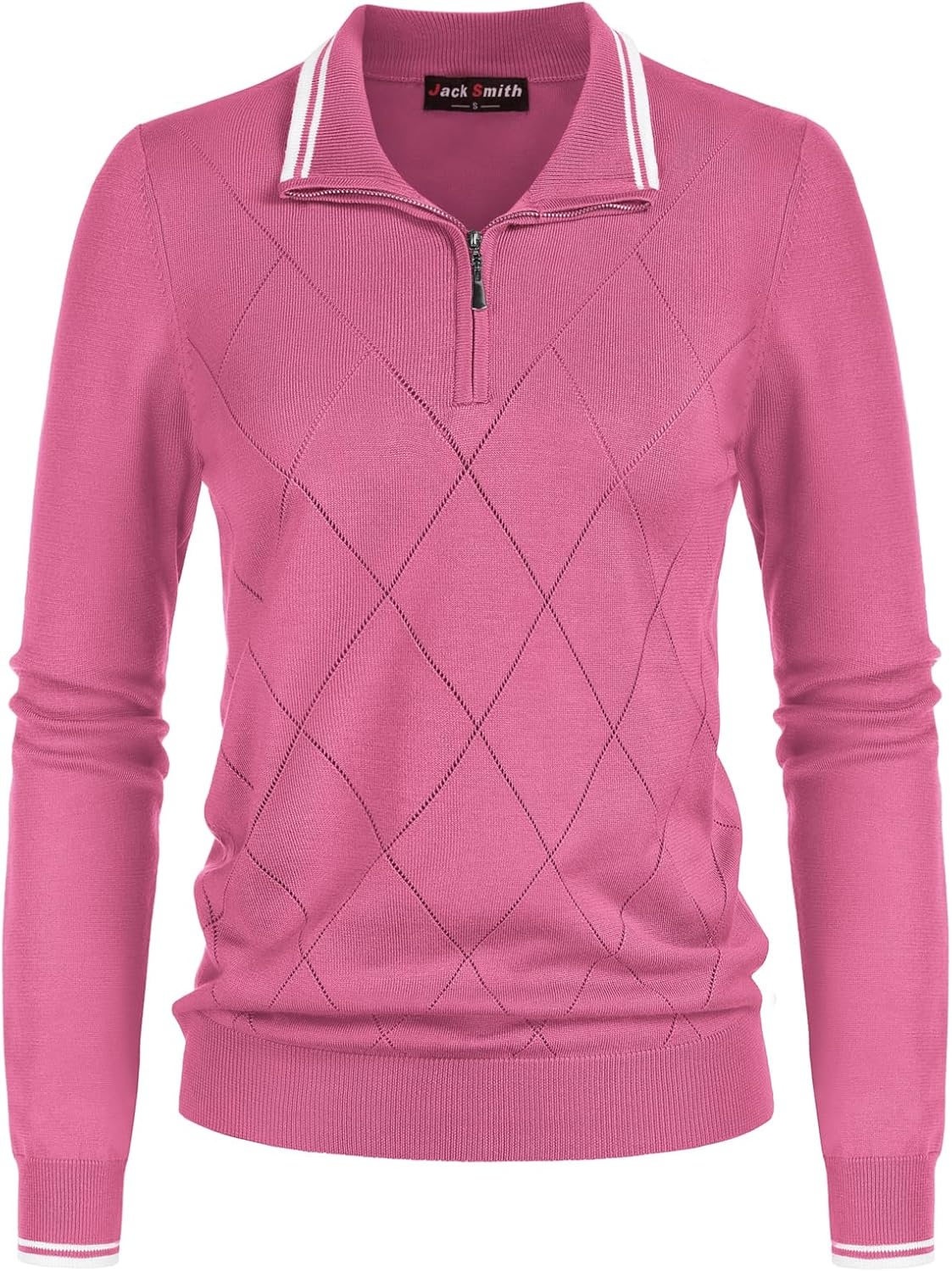 image:imageJACK SMITH Quarter Zip Pullover Sweaters for Womens Rib Polo Sweater TopsHot Pink