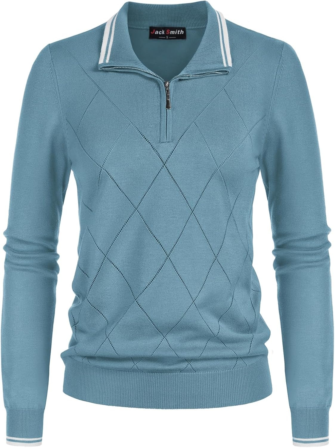 image:imageJACK SMITH Quarter Zip Pullover Sweaters for Womens Rib Polo Sweater TopsLake Blue