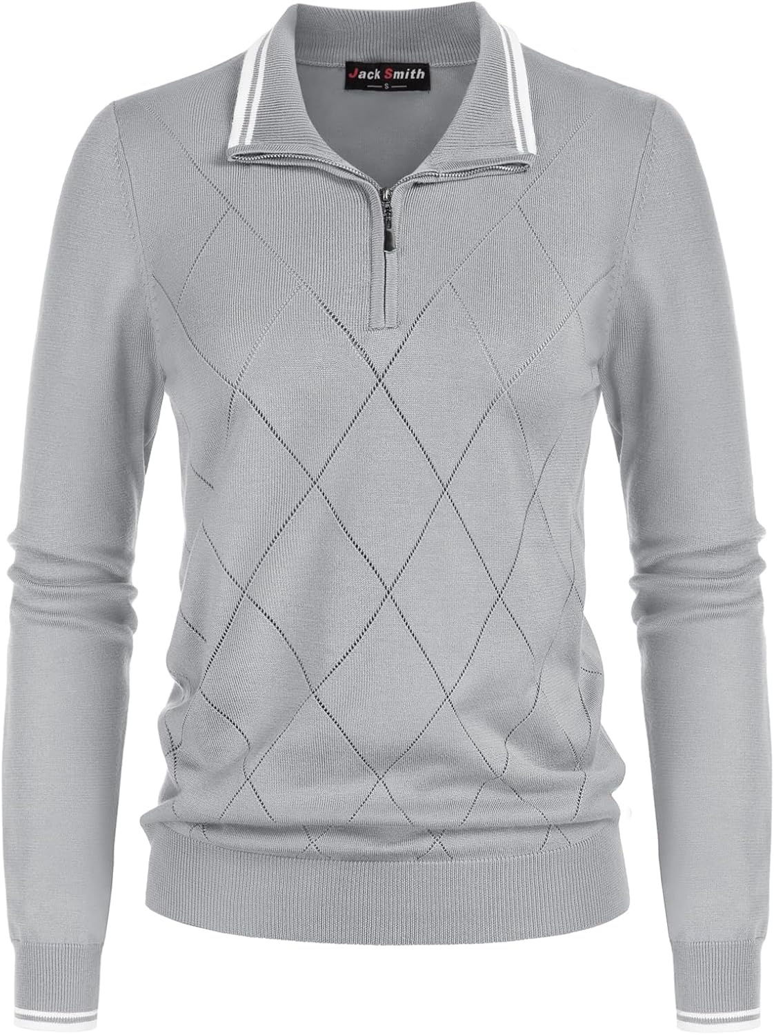 image:imageJACK SMITH Quarter Zip Pullover Sweaters for Womens Rib Polo Sweater TopsLight Gray Green
