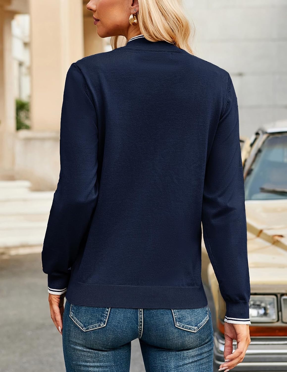image:imageJACK SMITH Quarter Zip Pullover Sweaters for Womens Rib Polo Sweater TopsNavy Blue