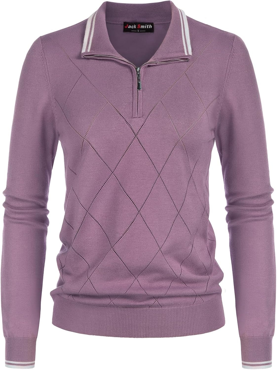image:imageJACK SMITH Quarter Zip Pullover Sweaters for Womens Rib Polo Sweater TopsPurple