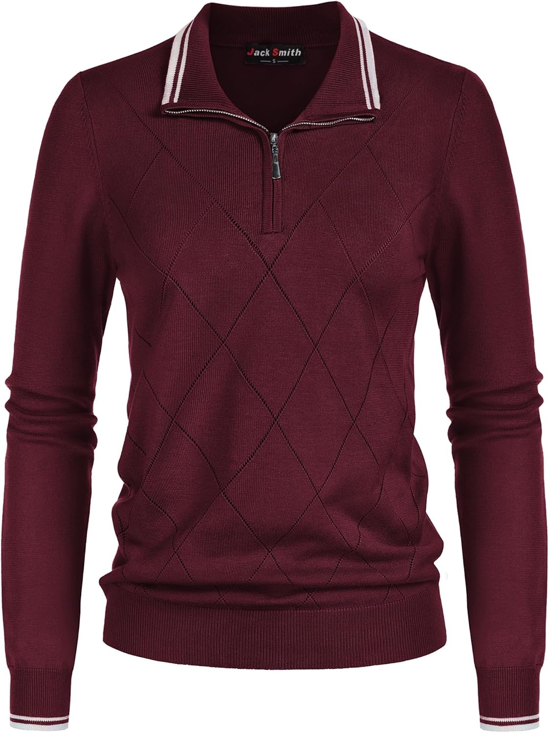 image:imageJACK SMITH Quarter Zip Pullover Sweaters for Womens Rib Polo Sweater TopsWine Red